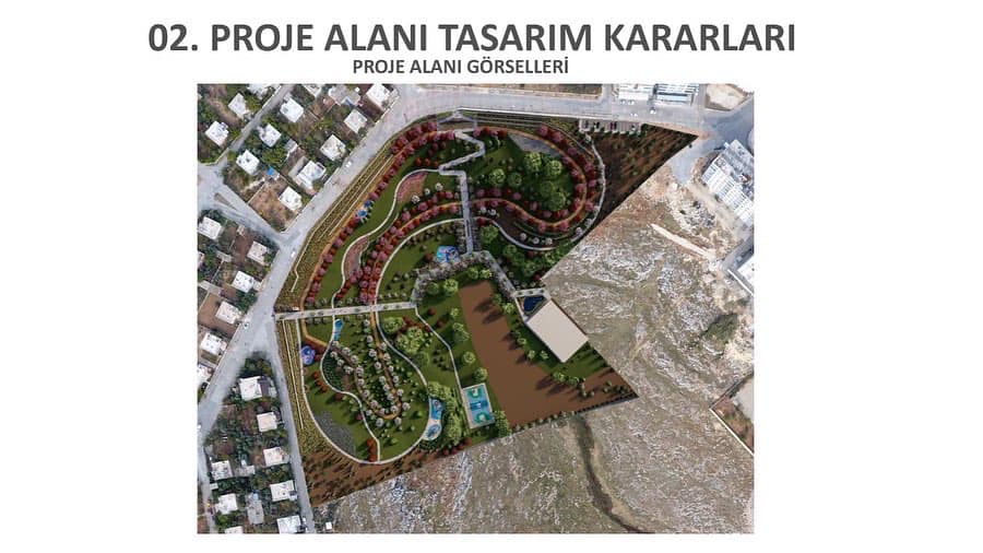 Bir açık hava ve şunu diyen bir yazı '02. PROJE ALANI TASARIM KARARLARI PROJE ALANI GÖRSELLERÄ' görseli olabilir