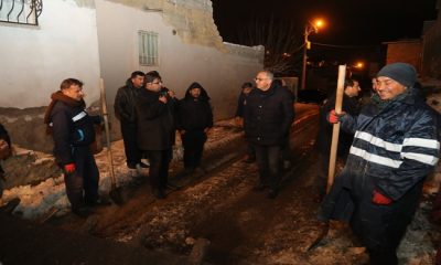 BAŞKAN KUŞ, GECE GEÇ SAATLERE KADAR ÇALIŞMALARI YERİNDE İNCELEDİ