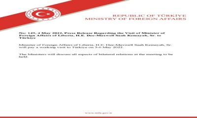 Press Release Regarding the Visit of Minister of Foreign Affairs of Liberia, H.E. Dee-Maxwell Saah Kemayah, Sr. to Türkiye