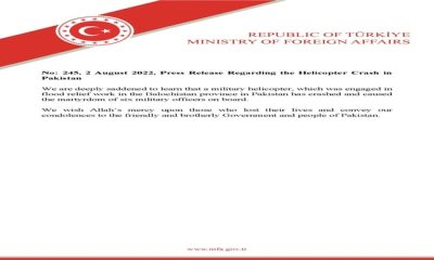 Press Release Regarding the Helicopter Crash in Pakistan