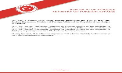 Press Release Regarding the Visit of H.E. Mr. Jeyhun Bayramov, Minister of Foreign Affairs of the Republic of Azerbaijan to Türkiye