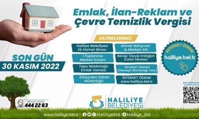 HALİLİYE BELEDİYESİ DUYURDU: SON GÜN 30 KASIM